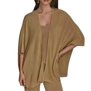 Donna Karan NWT Women’s Size XL Gold Metallic Open Front Sweater Cardigan